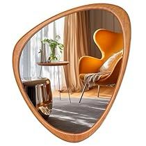 Aesthetic Mirrors, Mid Century Couch, Asymmetrical Wall, Irregular Mirror, Entry Wall, Wall Decor Wood, Elegant Mirrors, Entryway Wall, Wood Wall Mirror