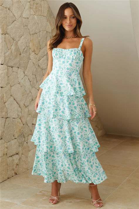 Girl, this dreamy look is waiting for you. The Letting Sunshine In Maxi Dress features a tie-up back design and a gorgeous tiered skirt. Style with heels or go with sandals for a look we love. #hellomolly Teared Prom Dress, Hoco Dresses Maxi, Sun Dresses For Summer Long, Long Brunch Dress, Easter Prom Dress, Easter Maxi Dress, Cute Maxi Dresses, Brunch Dresses, Summer Maxi Dresses