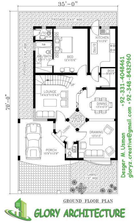 35 X 70 House Plans Layout, 35x70 House Plans, House Plans Layout, 5 Marla House Plan, House Planner, 10 Marla House Plan, 30x50 House Plans, 70s House, Little House Plans