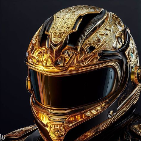 Custom Bike Helmets, Sci Fi Uniform, Gold Lamborghini, Carbon Fiber Motorcycle, Futuristic Helmet, Helmet Concept, Helmet Motorcycle, Custom Motorcycle Helmets, Gold Car