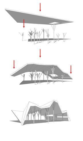 Open Pavilion Architecture, Open Pavilion, Tent Pavilion, Plan Concept Architecture, Architecture Origami, محطة وقود, Folding Architecture, Rain Shelter, Museum Plan