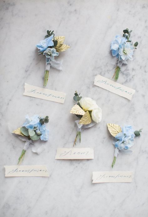 Blue Corsage, Summer Greenery, Teal Wedding Colors, Prom Corsage And Boutonniere, Baby Blue Weddings, Aquamarine Wedding, Blue Delphinium, Grand Ballroom, Corsage And Boutonniere