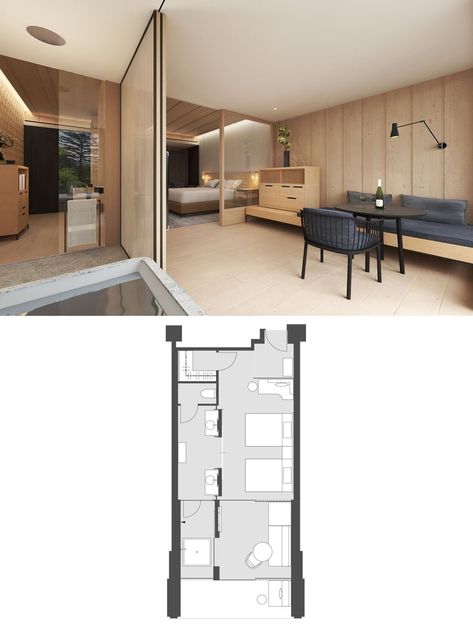 Narrow Hotel Room Layout, Hotel Room Architecture, Hotel Room Floor Plan, Hotel Room Layout, Walk In Closet Plan, Hotel Room Plan, Hotel Room Design Plan, Nikko Japan, Hotel Floor Plan