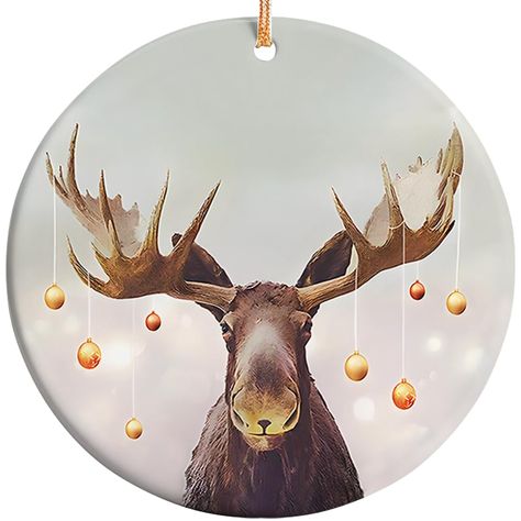 PRICES MAY VARY. High-Quality Ceramic Craftsmanship: Expertly crafted from premium ceramic, this Moose Christmas Ornament features a smooth and glossy finish, ensuring a durable and elegant addition to your holiday decor. Charming & Unique Design: Featuring an adorable moose design, this ornament brings a touch of rustic wilderness and festive cheer to your Christmas tree, making it a perfect choice for those who love nature-inspired decorations. Perfect Size for Any Display: With its ideal size Winter Tree Decorations, Friends Ornaments, Moose Christmas, Tree Keychain, Moose Hunting, Ornaments For Christmas Tree, Moose Decor, Hunting Design, Ornaments For Christmas