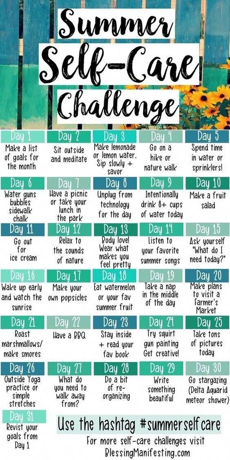 Instead of a summer bucket list, try this summer self-care challenge. These 27 Self-Care Charts Will Get You Through The Rest Of This Week // FIRE ESQUIRE // Fire-esquire.com Summer Self Care, Self Care Challenge, Activities Printable, Things To, Helpful Things, Spa Water, Vie Motivation, Summer Bucket Lists, Self Care Activities