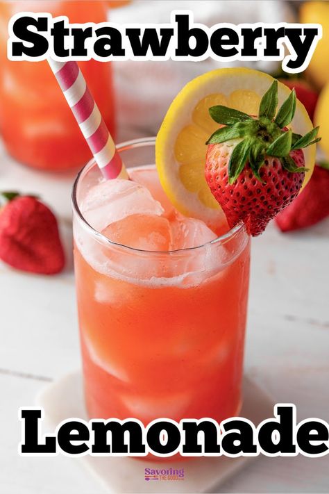 This easy recipe features the vibrant flavors of fresh strawberries and lemons blended together for a delightfully sweet and tart beverage. With just a few simple ingredients and a blender, you can whip up this refreshing treat to enjoy on a warm day. Enjoy this refreshing homemade strawberry lemonade, a perfect summer drink! https://www.savoringthegood.com/strawberry-lemonade-recipe/ Creamy Strawberry Lemonade, Simple Syrup Lemonade Recipe, Fresh Strawberry Lemonade Recipe Easy, Homemade Strawberry Lemonade Recipe, Country Time Strawberry Lemonade Recipe, Strawberry Lemonade Recipe With Country Time, Fresh Strawberry Lemonade, Easy Strawberry Lemonade, Homemade Strawberry Lemonade