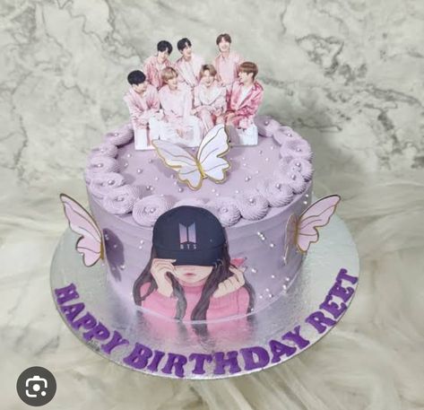 Bts Cake Design Purple, Bts Cake Simple, Bts Cake Design, Bts Theme Cake, Bts Birthday Cake, Universe Cake, Army Birthday Cakes, Cake Minimalist, Friendship Cake