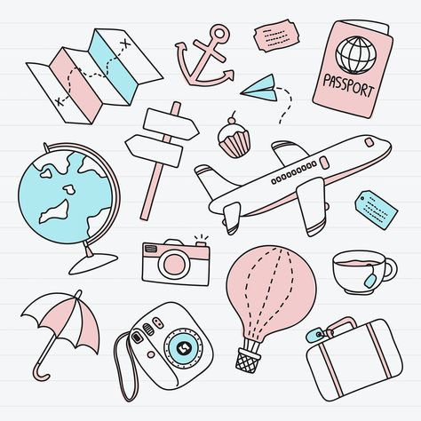 Download premium vector of Hand drawn travel element vector set by marinemynt about travel, note, doodle, airplane and illustration 936667 Travel Doodles, Penanda Buku, Tumblr Stickers, Bullet Journal Art, Travel Stickers, Bullet Journal Stickers, Mini Drawings, Bullet Journal Doodles, Journal Doodles