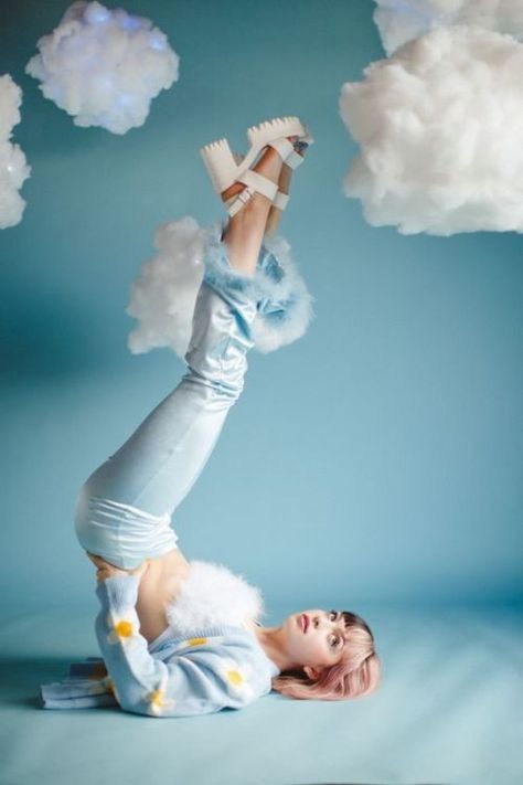 Cloud Studio Photoshoot, Head In The Clouds Photoshoot, Cloud 9 Photoshoot Ideas, Cupid Editorial, Clouds Photoshoot Ideas, Blue Themed Photoshoot, Cloud Photoshoot Ideas, Cloud Shoot, Cloud Photoshoot