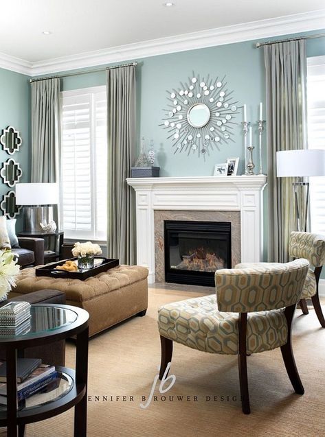 Sea Foam Green Paint | Aqua Blue | Living Room | Blue Green Gray Color Palette | Great Room Feminine Living Room, Turquoise Room, Teal Living Rooms, Living Room Wall Color, Room Wall Colors, Living Room Color Schemes, Mirror On The Wall, Blue Living Room, Paint Colors For Living Room