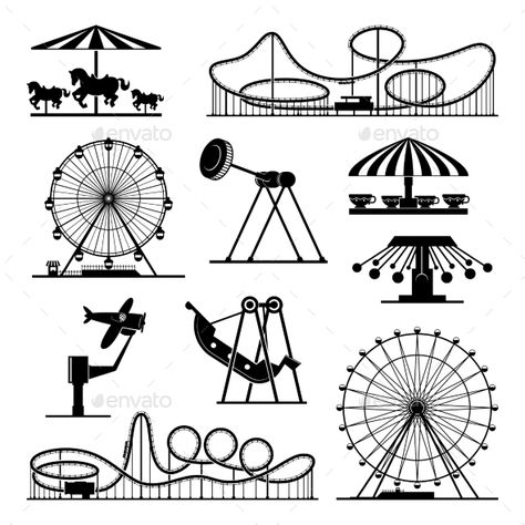 Amusement Park Doodle, Amusement Park Drawing Sketch, Amusement Park Silhouette, Fair Drawings, Amusement Park Drawing, Amusement Park Illustration, Parc Attraction, Roller Coaster Drawing, Ride Drawing