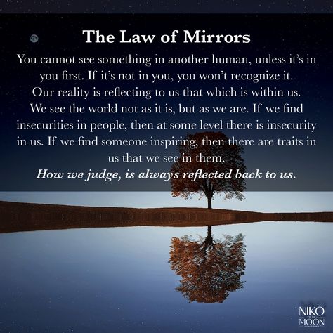 Every person and relationship is reflecting at some level parts of our consciousness to us. The law of mirrors shows that everything that starts with us ends with us. We are the common denominator in all our experiences. The only person to whom we have ultimate influence over is - us. Law Of Mirroring, Relationships Are Mirrors, Common Denominator Quotes, Self Reflection Quotes, Mirror Quotes, Spirituality Quotes, Common Denominator, Interesting Science Facts, Reflection Quotes