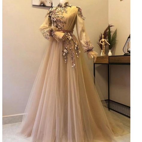 Modest Prom Dresses Muslim, Prom Dresses Long Sleeve, Muslim Prom Dress, Crystal Prom Dress, Feather Prom Dress, Flower Prom Dress, Wedding Dress Outfit, Prom Dresses Yellow, A Line Evening Dress