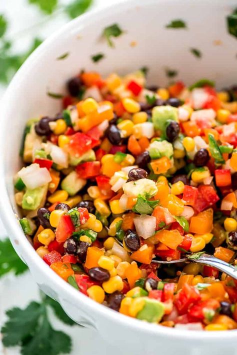 Bean And Corn Salsa Recipe, Corn Salsa Dip, Shabbos Recipes, Salsa Dip Recipe, Black Bean Salsa Recipe, Bean Salsa Recipe, Black Bean And Corn Salsa, American Potato Salad, Corn Bean Salsa