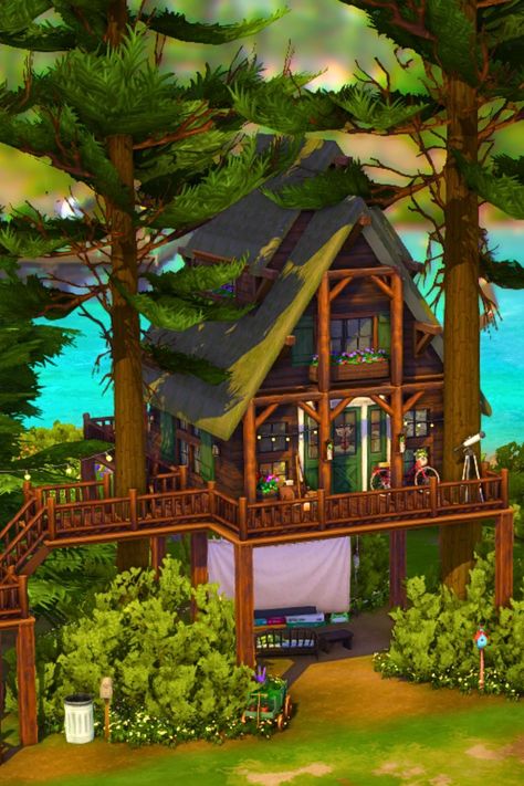 hello !! I built a lakeside treehouse (no cc) in copperdale & I hope you like it :) #thesims4 #thesims #ts4build #ts4 #showusyourbuilds Sims 4 Sulani Volcano House, Sims 4 Shack House, Ts4 Treehouse, Sims 4 Treehouse Build, Sims 4 Treehouse Cc, Treehouse Sims 4, Sims 4 Treehouse, Sims 4 Forest House, Sims 4 Tree House