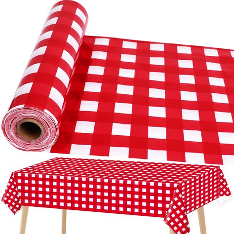 PRICES MAY VARY. 【Red and White Checkered Table Decorations】1 Pack 52 in x 100 Ft Red and White Plastic Table Cover, long and large enough for both Red Checkered Party Decorations and table clothes (Can cover about 20 Six-Seater dining tables). Red Checkered Tablecloth Roll Easy to cut to any size you want, great cover for walls, doors, or rectangle/square/oval Tables. 【Premium Quality】This essential Red Checkered Picnic party roll Table Cloth is smell-free and made of thick plastic which weighs Checkered Party, Oval Tables, Roll Table, Checkered Table, White Plastic Table, Church Fundraisers, Checkered Tablecloth, Table Clothes, Picnic Decorations