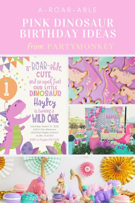 Pink Dinosaur Birthday Party, Girl Dinosaur Birthday Party, Cute Pink Dinosaur, Dinosaur Birthday Party Ideas, Pink Dinosaur Party, Girl Dinosaur Party, Dinosaur Party Invitations, Girl Dinosaur Birthday, Dinosaur Birthday Party Decorations