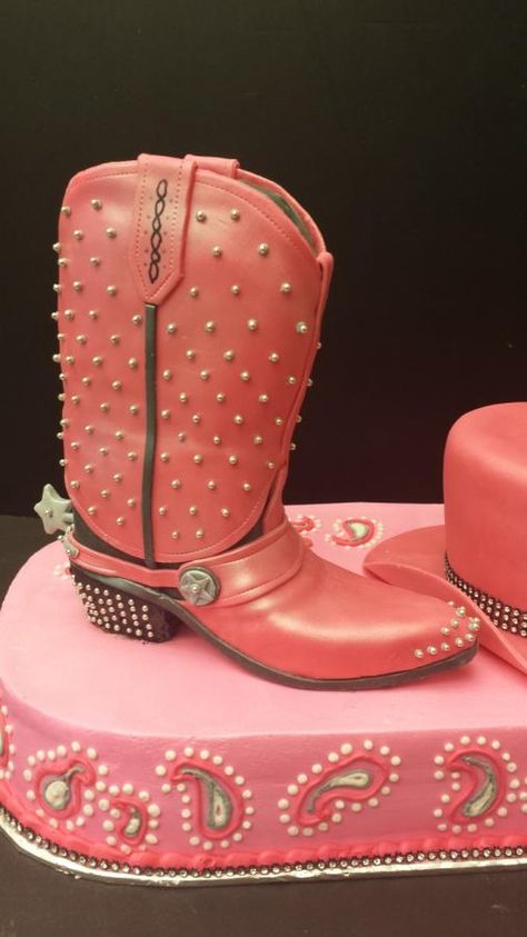 Cowgirl Boot And Hat party cake - Cake by cheryl arme Cowboy Boot Cake, Hat Birthday Cake, Boot Cake, Western Birthday Cakes, Pink Cowboy Boot, Shoe Cakes, Ballerina Cakes, Western Birthday, Dance Boots