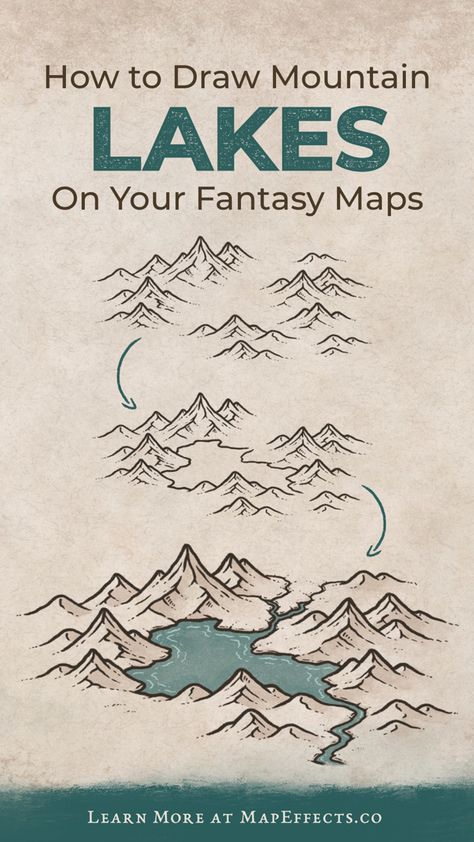 Fantasy Map Drawing Tutorial for Mountain Lakes Map Design Drawing, Creating Fantasy Maps, World Building Drawing, The Fantasy World Map, Fantasy Map Drawing Ship, How To Draw A Fantasy Map Art, Fantasy Map Floating Islands, Things To Put On A Fantasy Map, How To Draw Mountains On A Map