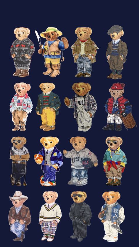 Polo Ralph Lauren Wallpaper, Polo Bear Ralph Lauren, Bear Sketch, Iphone Lockscreen Wallpaper, Teddy Bear Collection, Bear Outfits, Extinct Animals, Ralph Lauren Style, Iphone Wallpaper Photos