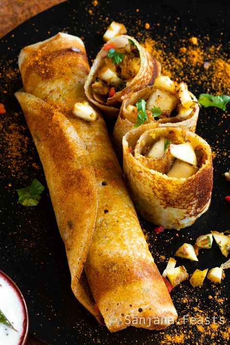 Paneer Masala Dosa Dosa Food Photography, Paneer Dosa, Naan And Paneer Butter Masala, Paneer Butter Masala Photography, Paneer Tikka Masala Photography, Crispy Paneer, Thai Jasmine Rice, Potato Masala For Dosa, Vegetarian Meal Ideas