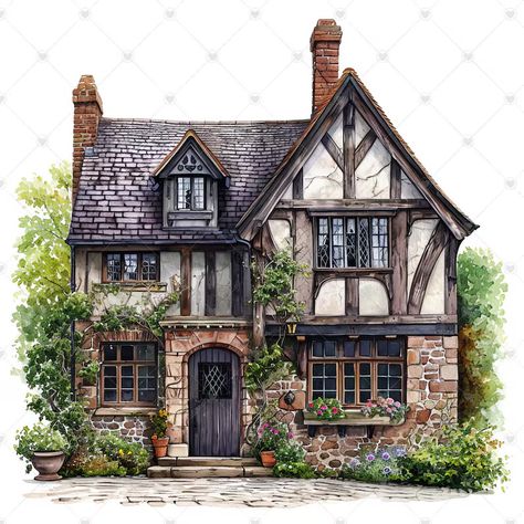 2 Story Tudor House Plans, German Tutor House, Tudor House Drawing, Tudor Style Architecture, House Designs Exterior Drawing, Bavarian House Exterior, Tudor House Bloxburg, Sims Tudor House, Medieval Tudor House