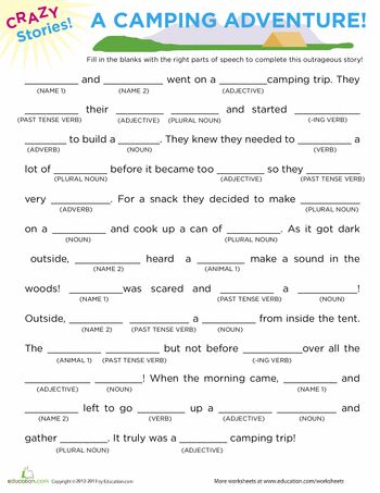 Worksheets: Fill in the Blanks Story: Camping- Great to do & read at camping! Fill In The Blanks Story, Camp Read, Camping Desserts, Camping Site, Girl Scout Camping, Scout Camping, Camping Checklist, Camping Games, Camping Adventure