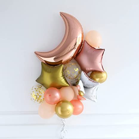 Amazon.com: Moon and Star Balloons Bouquet Navy White Gold Balloons Twinkle Little Star Baby Shower Birthday Party Decoration : Home & Kitchen Star Party Decorations, White Gold Balloons, Balloons Bouquet, Star Centerpieces, Star Baby Shower Theme, Silver Balloons, Star Balloons, Gold Confetti Balloons, Silver Balloon