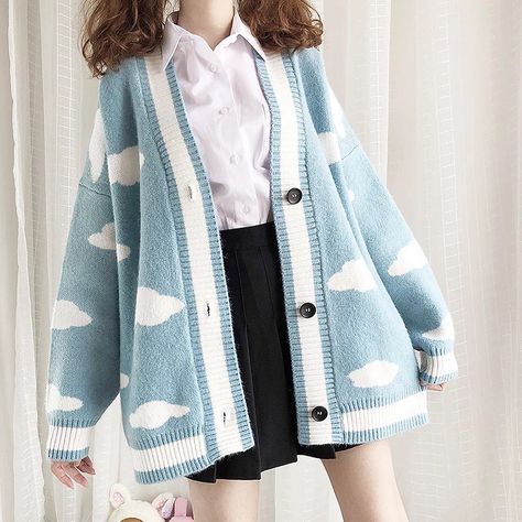 Cloud Sweater, Mode Harajuku, Mode Kawaii, Goth Outfit, Kawaii Fashion Outfits, Mode Kpop, White Cloud, Sweater Coat, Kawaii Clothes