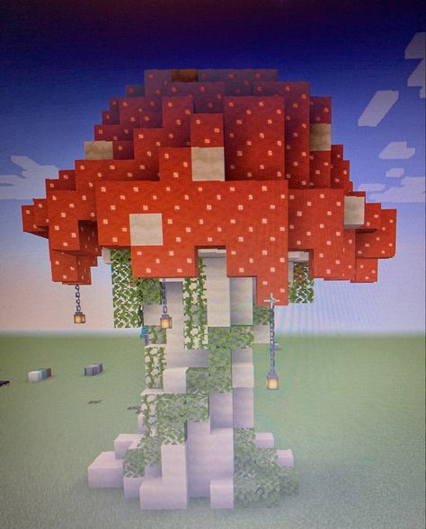 Custom Mushrooms Minecraft, Minecraft Mushroom Design, Mushroom Tree Minecraft, Mushroom Kingdom Minecraft, Custom Mushroom Minecraft, Minecraft Mushroom Ideas, Witchy Minecraft, Minecraft Mushroom Village, Minecraft Mushroom Builds