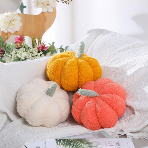 Decorate your space with the Namalu 3-Piece Thanksgiving Pumpkin Throw Pillow Cushion Set. You'll receive three cute and fluffy 3D pumpkin pillows in white, yellow, and orange. Made of soft PP cotton, these pillows are perfect for both decoration and relaxation. Each pillow measures approximately 7.87 x 7.87 x 4.7 inches and will regain its fluffiness after unpacking. Ideal for adding a festive touch to your home during the holiday season. Decor For Car, 3d Pumpkin, Bedroom Couch, Car Bedroom, Thanksgiving Pumpkin, Pumpkin Pillows, Room White, Sofa Throw Pillows, Living Room White