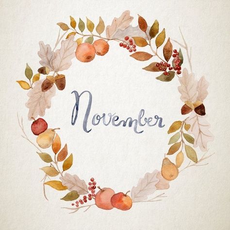 Hallo November, Painted Floral Wreath, Bujo Cover, Watercolor Floral Wreath, Watercolor Flower Wreath, November Wallpaper, Autumn Watercolor, Watercolour Flower, Happy November