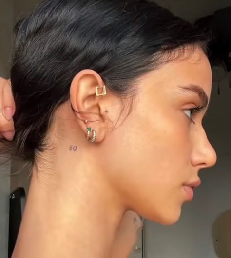 Behind Ear Tats, Ear Tats, Ear Tattoo, Behind Ear Tattoo, Tattoos And Piercings, Body Art, Tatting, Piercings, Diamond Earrings