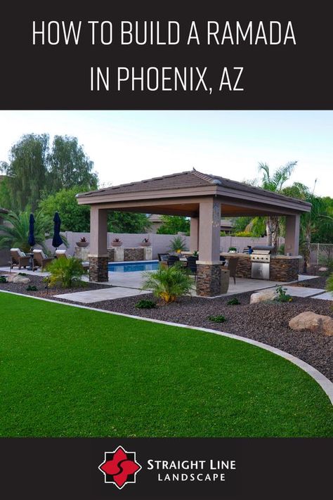 Arizona Pergola Ideas, Outdoor Ramada, Arizona Landscaping Ideas Front Yard, Arizona Patio Ideas, Backyard Ramada, Desert Oasis Backyard, Desert Backyard Ideas, Arizona Backyard Ideas, Backyard Trees Landscaping