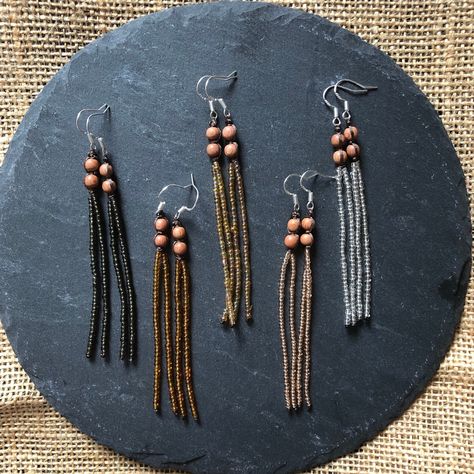 Simple Bead Earrings, Wooden Bead Earrings, Boho Jewelry Diy, Neutral Earrings, Artsy Jewelry, Bead Dangle Earrings, Brown Earrings, Beaded Earrings Diy, Beaded Earrings Patterns