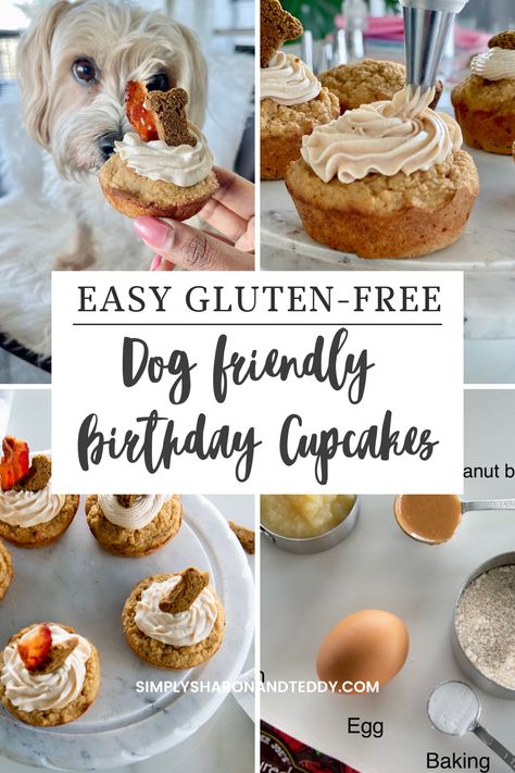 Make this easy dog cupcake recipe to celebrate your pup’s birthday or gotcha day with a special treat. With only 6 ingredients, these pupcakes are made gluten-free by using oat flour. Add your dog's favorite toppings such as bacon for a cupcake your dog can't help but drool over. Dog Treat Cupcakes, Birthday Cupcakes For Dogs, Dog Safe Cupcakes Recipes, Doggy Cupcakes For Dogs, Puppy Cupcakes For Dogs, Pupcakes Dog Recipe, Pupcake Dog Recipes, Pupcakes Dog Easy, Pup Cupcakes