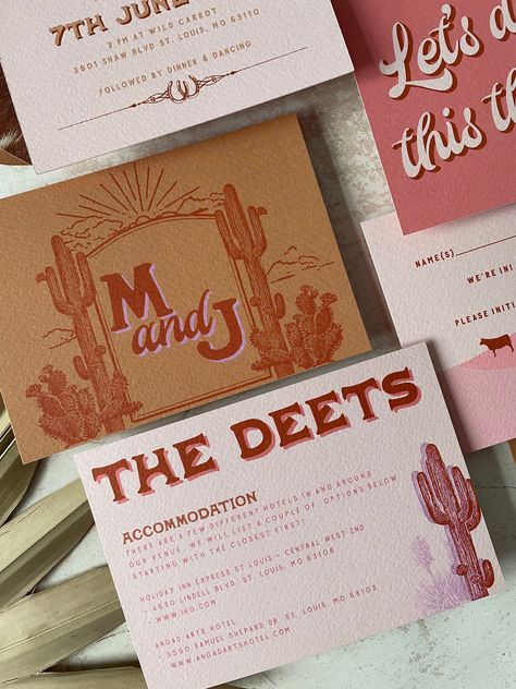 4 stationery designs to set the tone for your western themed wedding! Joshua Tree Wedding Invitation, Wedding Invites Western, Southwestern Wedding Invitations, Mexican Style Wedding Invitations, Wedding Invitations Retro, Save The Date Western, Cowboy Wedding Invitations, Alternative Wedding Invitations, Print Wedding Invitations