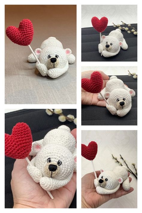 Valentine Amigurumi Free Pattern, Valentines Amigurumi, Valentine Bear, Crochet Valentines, Crochet Valentine Patterns, Crochet Valentine, Felted Crochet, Valentines Patterns, Crochet Panda