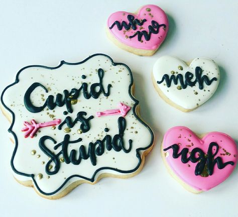 Anti Valentines Day Cookies, Anti Valentines Day Party, Vday Cookies, Baking Valentines, Breakup Party, Cookies Valentines, Hate Valentines Day, Valentines Day Sugar Cookies, Valentine Cookie