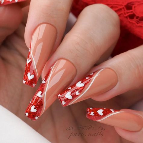 Valentines Nail Art Designs, Red Gel Nails, Heart Nail Designs, Valentine Nail Art, February Nails, Valentine Nails, Heart Nail Art, Nail Designs Valentines, Heart Nails