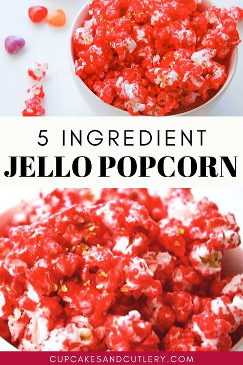 This easy Jello Popcorn is a fun sweet treat to make with the kids! Candy coated popcorn is easy to make with things you probably have on hand. A crunchy, cherry coating is an easy way to jazz up plain popcorn.  #Jellopopcorn #cherrypopcorn #candypopcorn #easysnacks #kidssnacks Jello Flavored Popcorn Recipes, Popcorn Balls With Jello, Coated Popcorn Recipe, Popcorn Jello, Jello Popcorn Balls Recipe, Jello Popcorn Balls, Jello Popcorn Recipe, Candy Coated Popcorn Recipe, Popcorn Hands