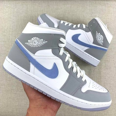 Jordan 1 Mid "Aluminum"" Women 6.5 Available. Brand New In Box 100% Authentic. Fast Shipping All Sales Final Nike Shoes Women Fashion, Pretty Sneakers, Nike Fashion Shoes, Preppy Shoes, Pretty Shoes Sneakers, Jordan Shoes Retro, All Nike Shoes, Nike Shoes Jordans, Nike Air Shoes