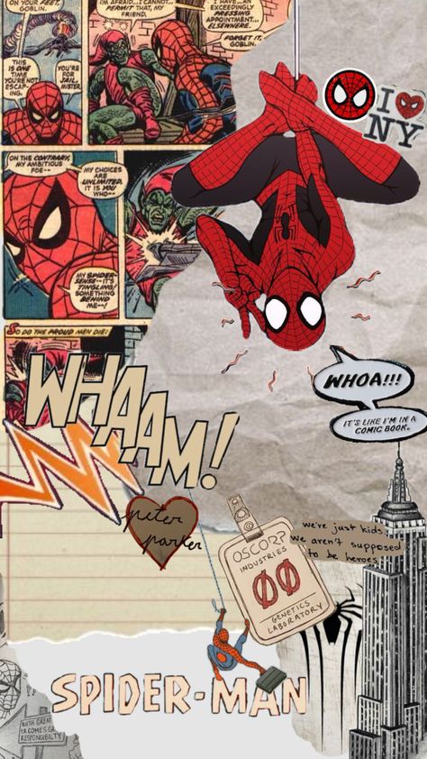 Spiderman Home Screen, Collage Newspaper, Spiderman Home, Spiderman Wallpaper, Man Wallpaper, Aesthetic Stuff, Marvel 3, Locked Wallpaper, I ❤ Ny