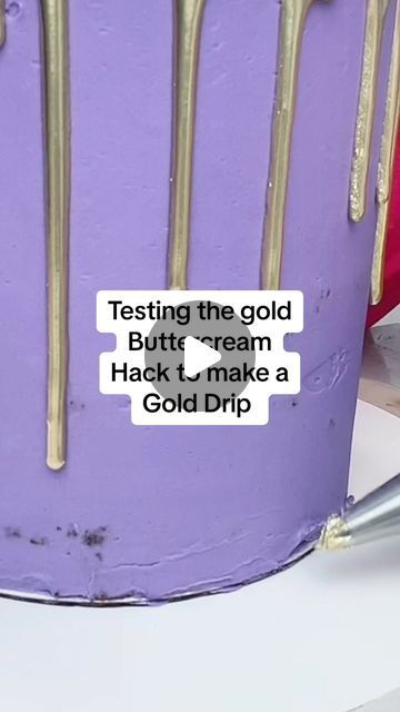 Liz Marek on Instagram: "Please don’t hate on my messy buttercream this was a TEST haha 🤣 original recipe from Erin Ecgb on TikTok 

I forgot to mention I put water ganache in the gold bag to create the drip and easy buttercream in the other bag to pipe and the gold coats the drip and buttercream as it comes out but still tastes good. The gold I use is from @trulymadplastics"