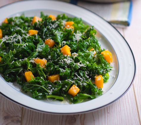 Roasted Butternut Squash and Kale Salad – 12 Tomatoes Warm Fall Salad, Squash And Kale Salad, Squash Kale Salad, Swiss Chard Salad, Chard Salad, Butternut Squash And Kale, Simple Balsamic Vinaigrette, Butternut Squash Kale, Butternut Squash Cubes