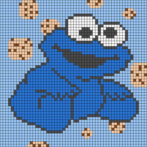 Cookie Monster Cross Stitch, Cookie Monster Pixel Art, Crochet Character Blanket, Character Blankets, Hello Kitty Crafts, Disney Cross Stitch Patterns, Pixel Art Grid, Disney Cross Stitch, Tapestry Crochet Patterns