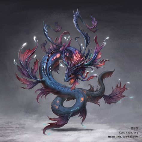 Sea Monster Tattoo Mythical Creatures, Sea Dragon Character Design, Deep Sea Dragon, Sea Snake Fantasy Art, Sea Dragon Concept Art, Zodiac Dragons, Sea Serpent Art Water Dragon, Leviathan Monster Sea Dragon, Dragon Monster