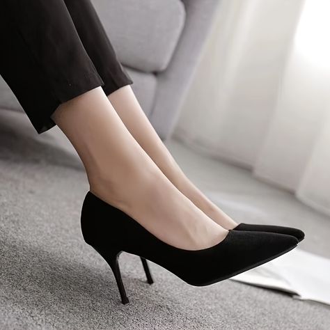 Interview Shoes, Velvet High Heels, Suede High Heels, Point Shoes, Pointed Toe Shoes, Professional Women, Spring And Autumn, Work Shoes, Shoe Style