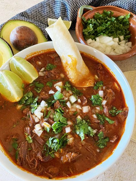 BIRRIA (MEXICAN BEEF STEW) Birria Soup Recipe, Birria Soup, Mexican Beef Stew, Beef Birria Recipe, Traditional Mexican Dishes, Mexican Beef, Mexican Kitchens, Beef Chuck Roast, Beef Chuck