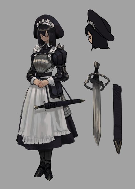 Combat Maid, French Maid Dress, Victorian Fashion Dresses, Female Knight, Maid Outfit, Maid Dress, Arte Horror, Puffy Sleeves, Female Character Design